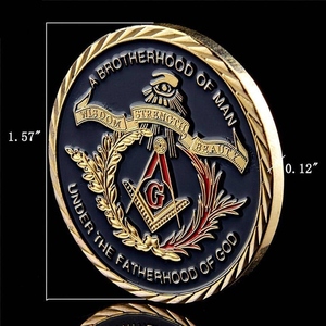 Pièce de collection commémorative maçonnique traditionnelle personnalisée, plaquée or, avec compas et emblème G, pour Maître Maçon de Loge Bleue - Product Image 3