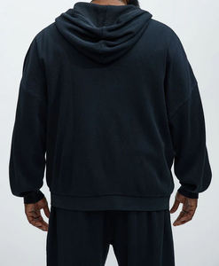 Sudadera con Capucha Negra para Hombre, con Cierre, Tejida, de Algodón, Informal, para Otoño, de Color Sólido, con Bolsillos, Corte Regular - Product Image 5