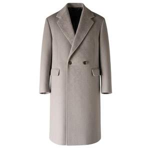 Manteau long en laine à chevrons pour homme en gris avec fermeture double boutonnage, design élégant et tissu de haute qualité - Product Image 1