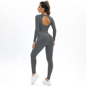 Conjunto Deportivo para Mujer, Ropa de Yoga, Leggings Deportivos para Gimnasio, Top Corto sin Costuras, Traje de Yoga de Manga Larga - Product Image 6