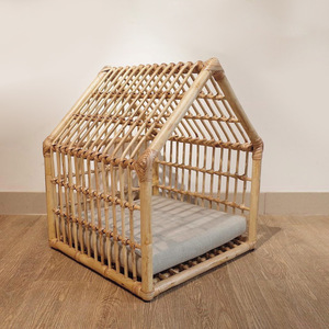 Casa de madera de dos niveles para gatos, cómoda cama tipo cueva para gatos, cama de ratán de alta calidad para mascotas. - Product Image 2