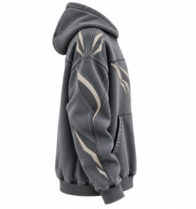 Sweat-shirt à capuche pour homme, imprimé géométrique, coupe classique, décontracté, pour l'automne, noir avec motif blanc, logo sur le devant, tricoté en polyester - Product Image 4