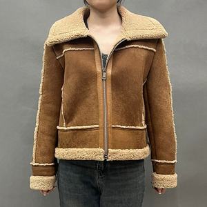 Men's Winter <b>Suede</b> Bomber <b>Jacket</b> With Sherpa Lining Zipper Closure Turn-down Collar Sherpa <b>Jacket</b> For Women's - Product Image 3