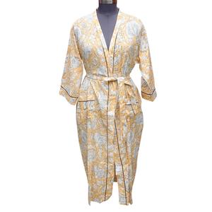 Robe Kimono Élégante à Imprimé Floral Longue en Satin pour Femme Col en V Manches Trois-Quarts Fermeture à Ceinture Printemps 100% Coton Séchage Rapide - Product Image 3