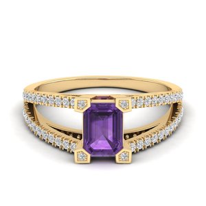 REYES Customized Emerald Cut Amethyst Gemstone Wedding <b>Fine</b> <b>Ring</b> IGI Certified Solid 14K Yellow Gold Diamond Engagement <b>Rings</b> - Product Image 1