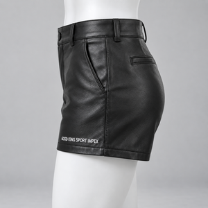 Custom Women's Black <b>PU</b> Leather Shorts High Waist Fashion OEM Private Label Manufacturer Wholesale Supplier for Ladies Clothings - Product Image 4