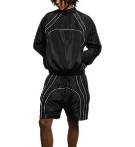 Ensemble court coupe-vent à capuche color block personnalisé, léger, zippé, en nylon vierge, pour homme, coupe ample, idéal pour l'été - Product Image 1