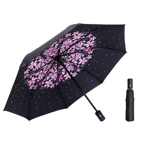 Paraguas Plegable Compacto de Pongee con Diseño de Flores de Cerezo, Protección UV, Apertura Automática, Ideal para Viajes de Mujeres - Product Image 1