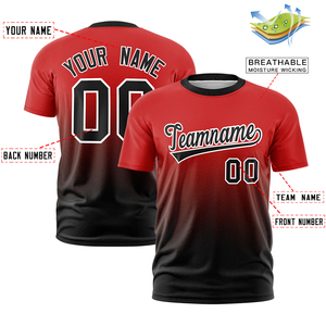 Custom <b>Red</b> Black Gradient Casual V-Neck Short Sleeve <b>Shirt</b> Team Name Number Silk Screen Printing 100% Cotton Quick Dry <b>Men</b> - Product Image 5