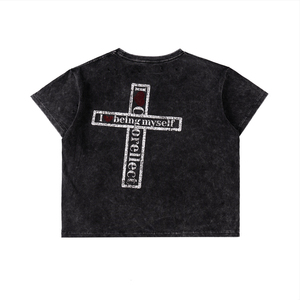 T-shirt pour homme coupe ample délavé à l'acide, service OEM, haut streetwear à manches courtes avec imprimé graphique, vêtement décontracté effet vintage - Product Image 5