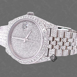 Montre analogique à quartz de luxe pour homme, bracelet en acier inoxydable 20 mm, verre taillé fantaisie, entièrement sertie de moissanite, mouvement ETA 41 mm - Product Image 4