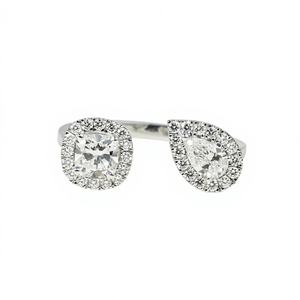 Anillo de Compromiso Ajustable Vintage Toi Et Moi, Fabricado en Plata de Ley 925, Oro Sólido de 14K y 18K, con Doble Halo de Diamantes Cultivados en Laboratorio - Product Image 1