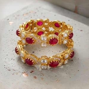 925 Silver Monzo Bangles Ruby Stone Crystal Geometric Bangles for Women Party Jewelry <b>Kada</b> Set for Women Wedding Jewelry - Product Image 3