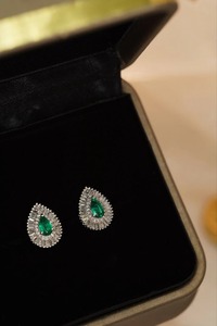 Boucles d'oreilles de luxe en argent 925 avec diamant taille émeraude en forme de poire, design goutte d'eau, pour femme, bijoux de soirée - Product Image 3