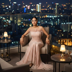 Vestido de noche de lujo para mujer de alta calidad de la India |   Vestido Formal Glamuroso Largo, Corte A o Sirena, para Bailes de Graduación, Galas y Recepciones - Product Image 4