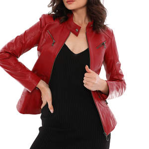 Veste en cuir satinée classique pour femme 2026, haute qualité avec doublure en lin, respirante, cuir tanné, rembourrée en coton pour l'hiver - Product Image 2