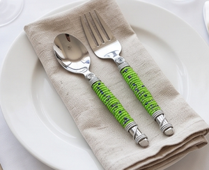 Cuchara bohemia de acero inoxidable con mango verde con cuentas, antideslizante, de mango largo, para viajes, hoteles, restaurantes y cocina. - Product Image 6