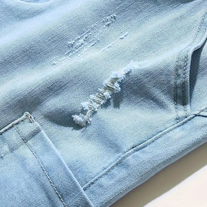 Short taille haute pour homme sur mesure Tissu denim élastique Conception OEM Cordon de serrage Tendance Dernier short en jean élastique taille haute - Product Image 5