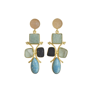 Pendientes Colgantes de Piedras de Cuarzo Multicolor, Clásicos y Modernos, Hechos a Mano y Chapados en Oro, para Mujer, Piedras Semipreciosas, Venta al Por Mayor - Product Image 1