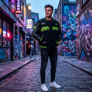 Men's Black Green <b>Racing</b> <b>Jacket</b> Motorsport Letterman Bomber <b>Jacket</b> Embroidered Streetwear Wholesale Apparel - Product Image 3