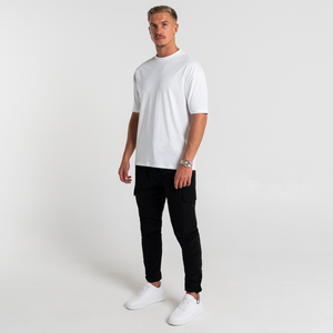 Men's Oversized Black Cotton T-<b>Shirt</b> Short Sleeve O-Neck Contrast Trim Knitted Casual Streetwear Style <b>Patchwork</b> Digital 320 - Product Image 3