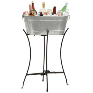 Bac à glace élégant en métal galvanisé avec support et poignée en bois, grand seau à glace ovale pour boissons, idéal pour les fêtes en intérieur et en extérieur - Product Image 5