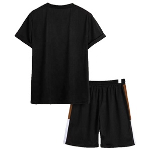 Conjunto deportivo para correr de talla grande para hombre, 2 uds., Camiseta con estampado de letras de bloque de Color, pantalones cortos con cordón en la cintura, estilo de Fitness callejero de verano sólido - Product Image 5