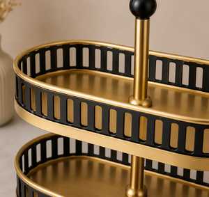 Two Tier Eco-Friendly Black Gold Stainless Steel Customizable Traditional Cake Stand Luxury Dessert Display <b>Kitchen</b> Counter - Product Image 1