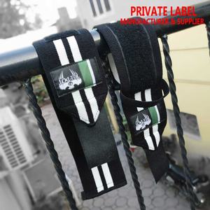 Muñequeras con Logotipo Personalizado de Marca Privada, Precio de Fábrica, Negras con Dos Franjas Blancas, Ajuste Seguro para Levantamiento de Pesas y Fitness - Product Image 2