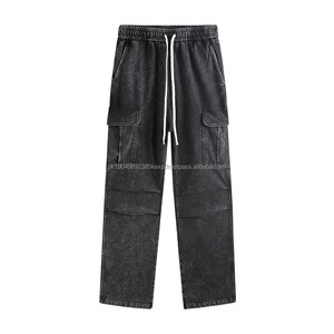 Ensemble de sweats à capuche zippés pour hommes, sweats à capuche en crochet avec motif uni, pantalon large avec poches utilitaires, style délavé - Product Image 3