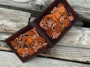 Cartera de Cuero Genuino Hecha a Mano 2026, Cartera Corta Plegable para Hombre con Patrón de Caballo en Relieve, Estilo Vintage con Estampado Animal - Product Image 2