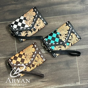 OEM ODM 2026 Tooled Leather Wallet for Women's Checkered Cowgirl <b>Wristlet</b> Wallet Clutch Purse RFID Card Holder Organizer Gift - Product Image 1