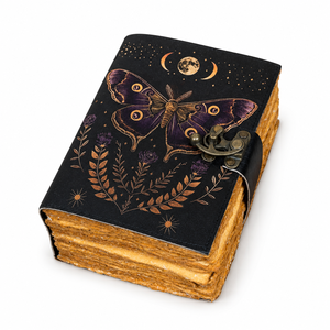 Moon Leather Thread Sewing Hardcover Diary Moth Design Antique Deckle Edge UV Printed Vintage Paper Grimoire Spell <b>Book</b> Gift - Product Image 1