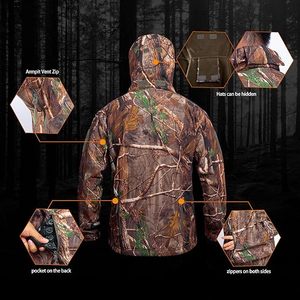 Ensemble veste et pantalon de chasse camouflage pour homme, softshell imperméable, vêtements d'extérieur pour l'automne, manches longues, polyester - Product Image 4