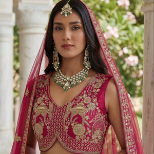 ชุดเลเฮนกา โจลี ดูปัตตา สีชมพูเจ้าสาว ปักลายหนัก หรูหรา สำหรับงานแต่งงาน ออกแบบโดยดีไซเนอร์อินเดีย ปากีสถาน ชุดเจ้าสาวแบบเร็วทันใจ - Product Image 1