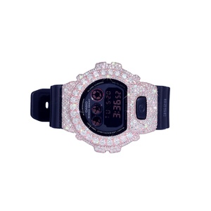 Exclusive Fashion Moissanite Diamond <b>Watch</b> with 925 silver <b>Case</b> Half Iced Analog Dial Glass 20mm Blue Rubber Band - Product Image 3