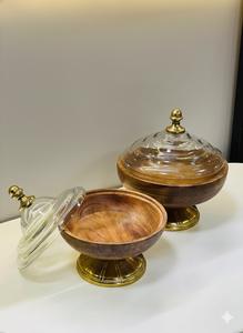 Elegante Tazón de Madera con Tapa de Vidrio para una Presentación de Mesa de Lujo que Crea una Experiencia de Servicio Sofisticada y Natural - Product Image 4