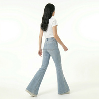 Jean cargo décontracté taille haute coupe ample évasée pour femme, personnalisable avec logo, en denim délavé 100% coton, effet délavé