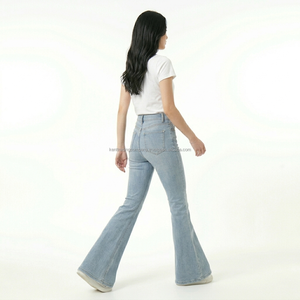 Private Label High Waisted Flare Jeans Women Custom Logo Light Wash <b>Bell</b> Bottom Denim Pants Female Manufacturer Wholesale Bulk - Product Image 5