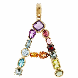 Collar de Lujo DOLCE & GABBANA con Colgante de Letra A en Oro de 18K y Gemas Multicolores Engastadas en Bisel, Regalo Unisex - Product Image 1