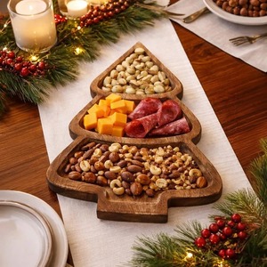 Wooden Christmas Tree Serving <b>Platter</b> Rustic Multi-Purpose Snack <b>Platter</b> With Divided Sections For Cheese Nuts And Meat - Product Image 1