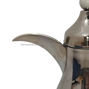 Théière à café arabe traditionnelle KAMRAN, finition miroir argentée, 1L, écologique, poignée perlée en marbre blanc, à charnière - Product Image 4