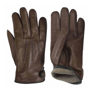 <b>Men</b> Genuine <b>Leather</b> Wrist Breathable Bike <b>Leather</b> <b>Gloves</b> Plain Style Thermal Cotton Lining <b>For</b> Winter Daily Use - Product Image 1