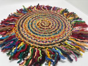 Handmade Round Thick Sari Jute <b>Rug</b> with Grey Tassels Braided Abstract Pattern Vintage Chic for Living Room Bedroom Home Decor - Product Image 4