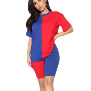 Conjunto de Verano para Mujer, Talla Grande, Camiseta Holgada de Manga Corta con Pantalones Cortos, Cuello Redondo, Algodón con Spandex, Pantalones Cortos Casuales Estampados - Product Image 3