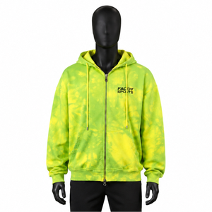 Sudadera con capucha y cremallera personalizada al por mayor, estilo streetwear, tie-dye, oversize, con lavado ácido, de forro polar, verde neón, unisex, tipo chaqueta con cremallera - Product Image 1