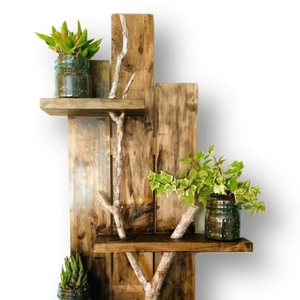 Estante de Pared de Madera Pulida Hecha a Mano, Color Natural, para Decoración del Hogar y Restaurantes - Product Image 4