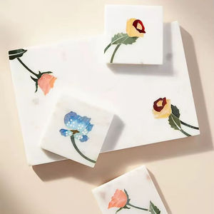 New Arrival Floral Design Marble <b>Coasters</b> with MOP Inlay Handcrafted <b>Drink</b> <b>Coasters</b> Set Luxury Table Decor - Product Image 1