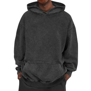 Sweat à capuche oversize zippé en molleton bouclette, coupe carrée, ourlet brut, délavé à l'acide, style streetwear, avec strass - Product Image 6