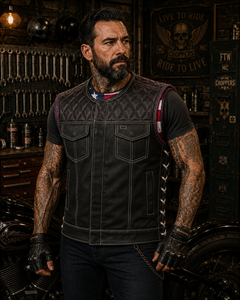 Chaleco de cuero negro acolchado para hombre, estilo motero, con cordones laterales, para motociclismo, proveedor OEM personalizado al por mayor, Alibaba - Product Image 1